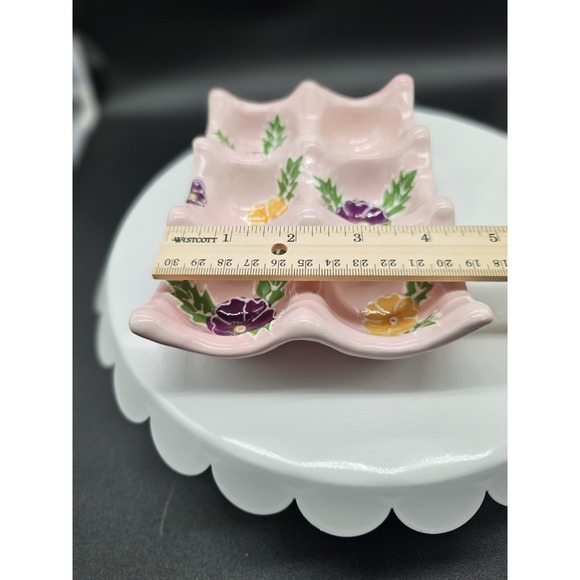 Vintage Pink Ceramic Egg Holder By Ganz Painted Flowers Easter Spring - Picture 7 of 8